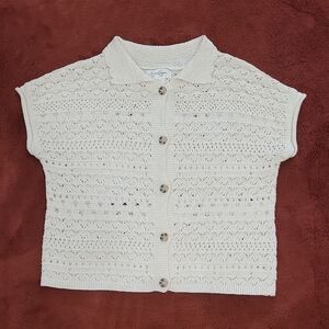 Jessica Simpson Cream Button Down Shirt with Delicate Crochet Design